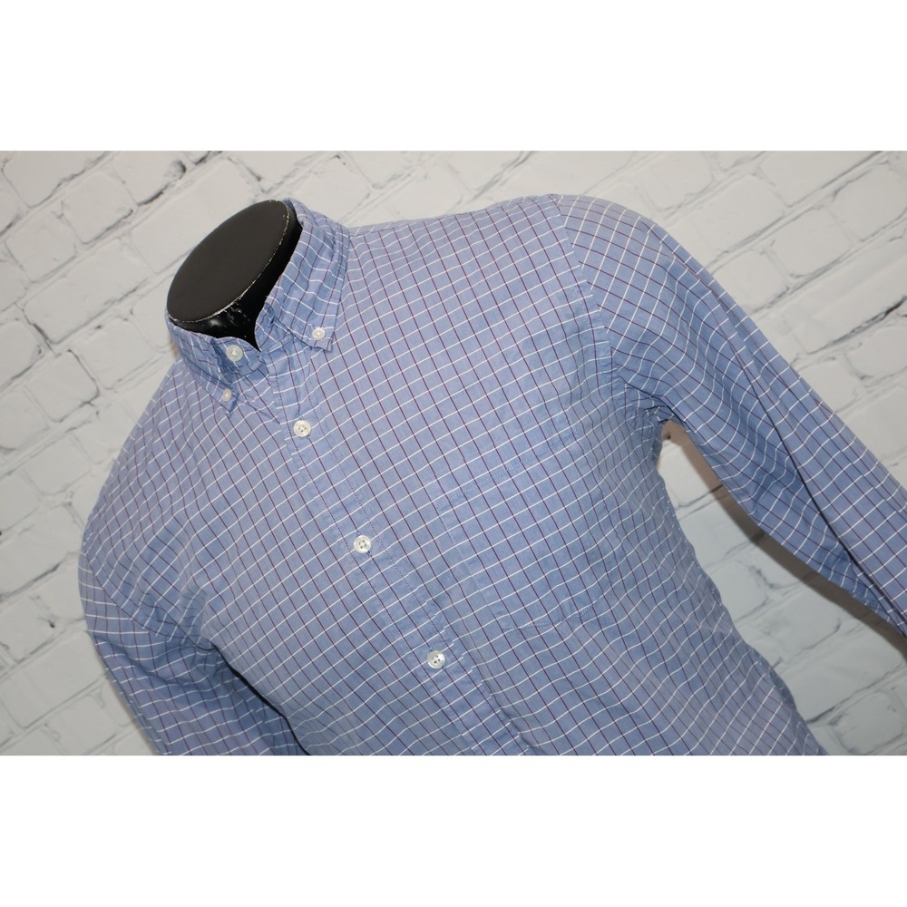 J Crew Button Down Men Medium Blue Plaid Long Sleeve Dress Shirt Cotton